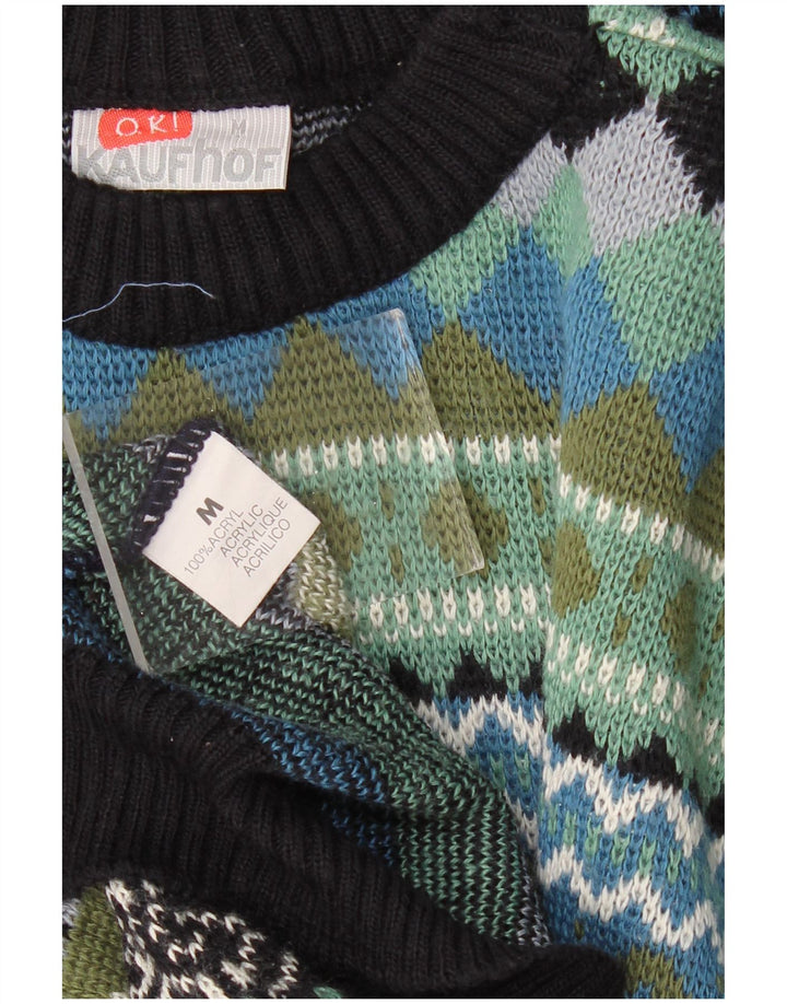 VINTAGE Hombres Crew Neck Jumper Suéter Medio Multicolor Geométrico