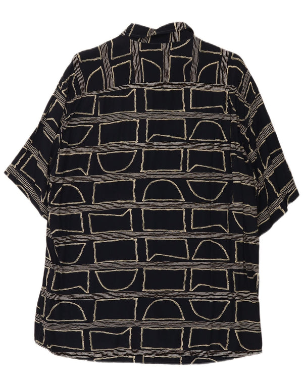 Vintage hombres camisa de manga corta grande negro geométrico