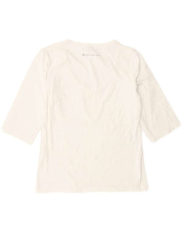CALVIN KLEIN JEANS Camiseta corta con gráfico para mujer UK 40 Grande Blanco