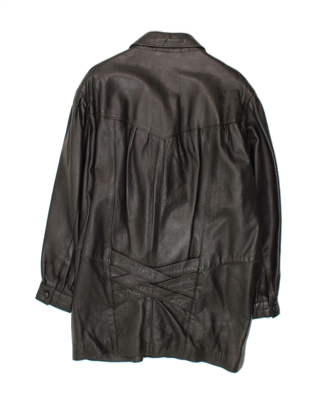 VINTAGE Womens Oversized Leather Coat UK 10 Small Black Leather Vintage Vintage and Second-Hand Vintage from Messina Hembry 