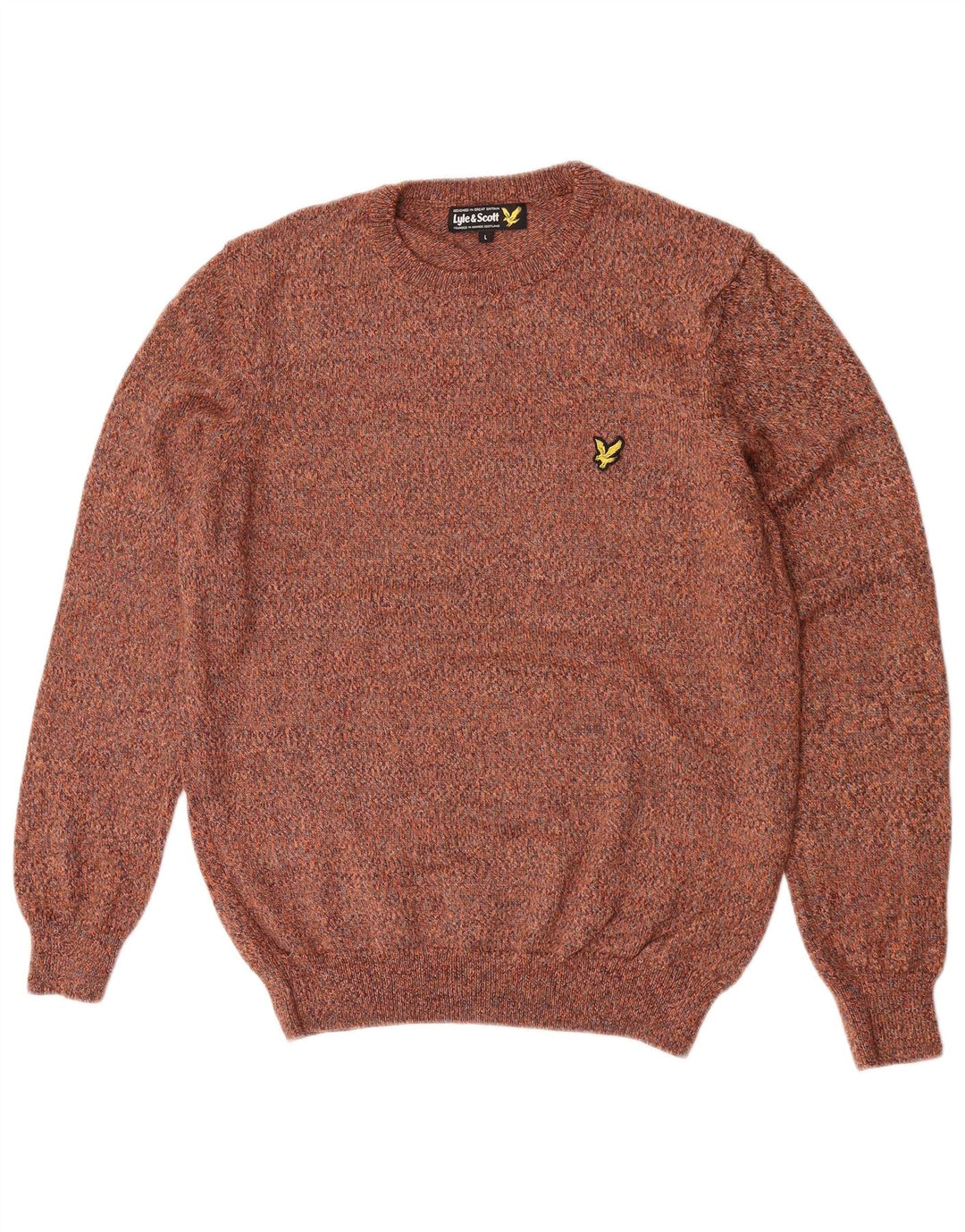 Lyle & Scott Jersey de cuello redondo para hombre de lana moteada marrón grande