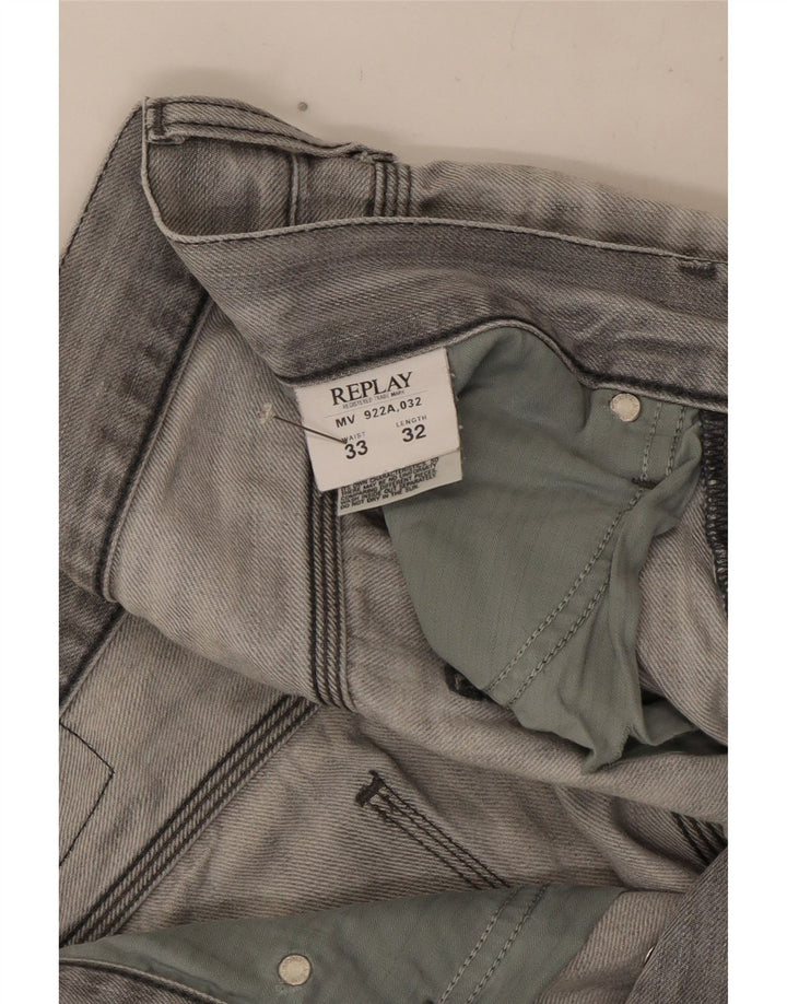 Replay Vaqueros rectos desgastados para hombre W33 L32 Algodón gris