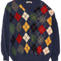Burlington Jersey con cuello en V para hombre de lana virgen azul medio Argyle/Diamond