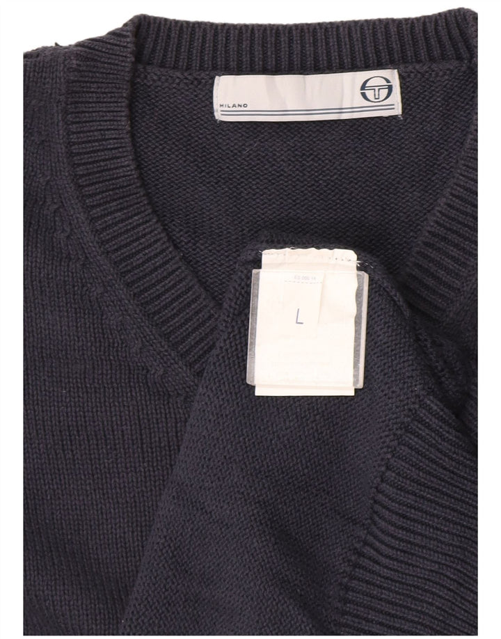 Sergio Tacchini - Jersey con cuello en V para hombre, talla grande, algodón azul marino