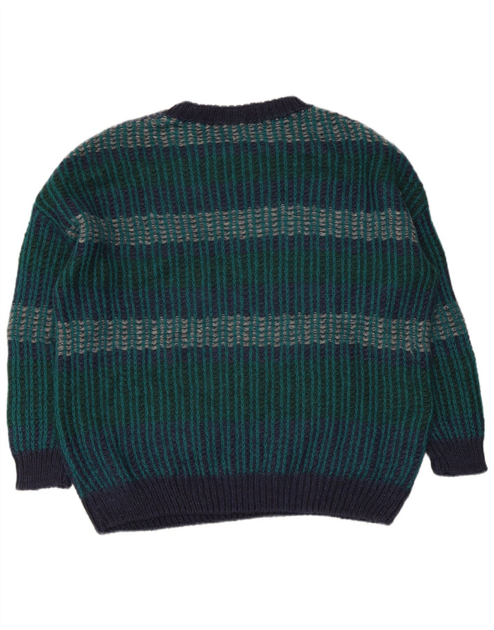 Vintage hombres cuello redondo jersey suéter XL multicolor rayas