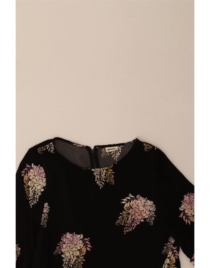 DKNY Womens Blouse Top UK 12 Medium Black Floral Polyester Vintage Dkny and Second-Hand Dkny from Messina Hembry 