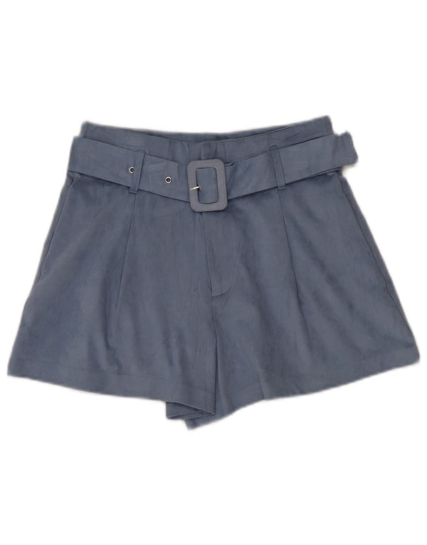 Zara Pantalones Cortos Casuales De Cintura Alta Y Pierna Ancha Para Mujer Pequeños W26 Poliéster Azul