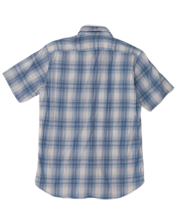 Camisa Carrera Regular Fit De Manga Corta Para Hombre Algodón A Cuadros Azul Medio