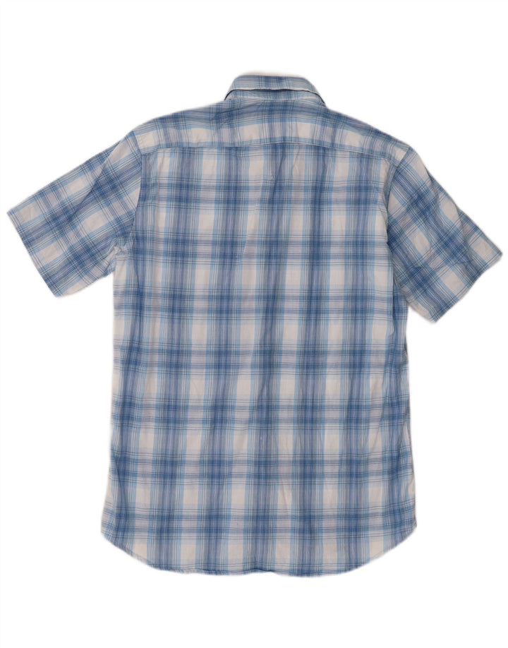 Camisa Carrera Regular Fit De Manga Corta Para Hombre Algodón A Cuadros Azul Medio
