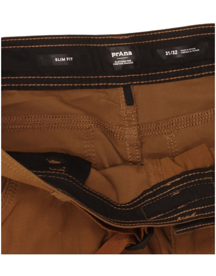 Prana Hombre Slim Fit Pantalones Cargo W31 L32 Nylon Marrón