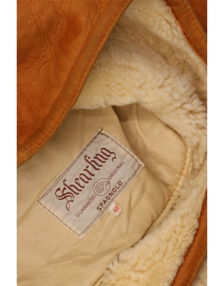 Chaqueta de piel de oveja vintage para hombre IT 48 Marrón medio