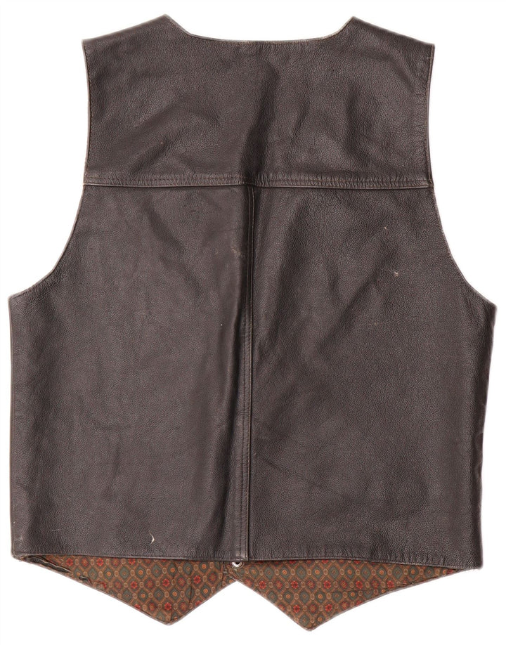 Chaleco de cuero vintage para hombre pequeño cuero negro