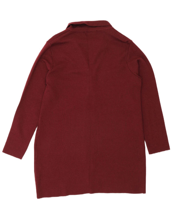 Zara Mujer Longline Cardigan Suéter UK 46 Grande Lana Borgoña