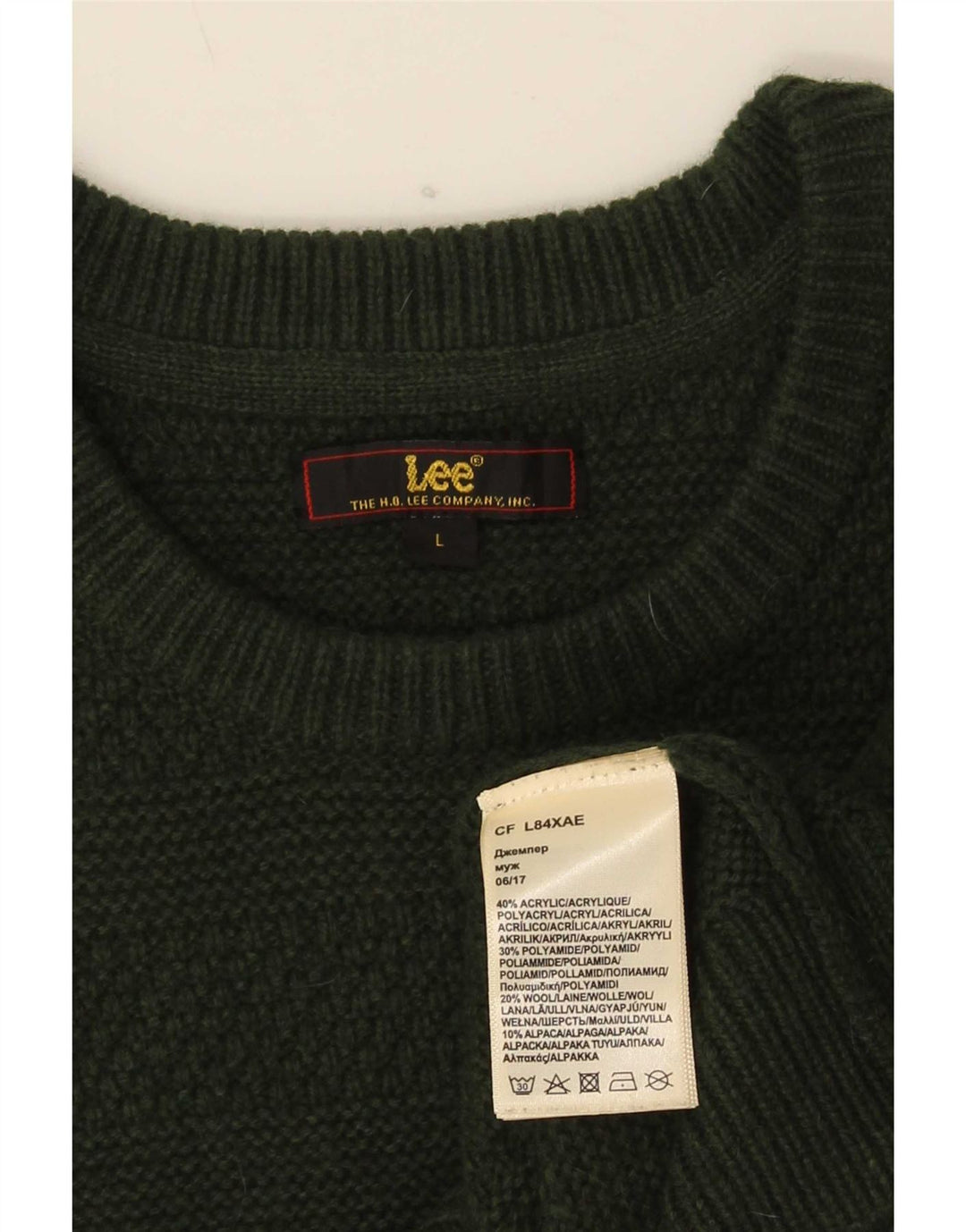 Lee Mens Crew Neck Jumper Sweater Grande Acrílico Verde