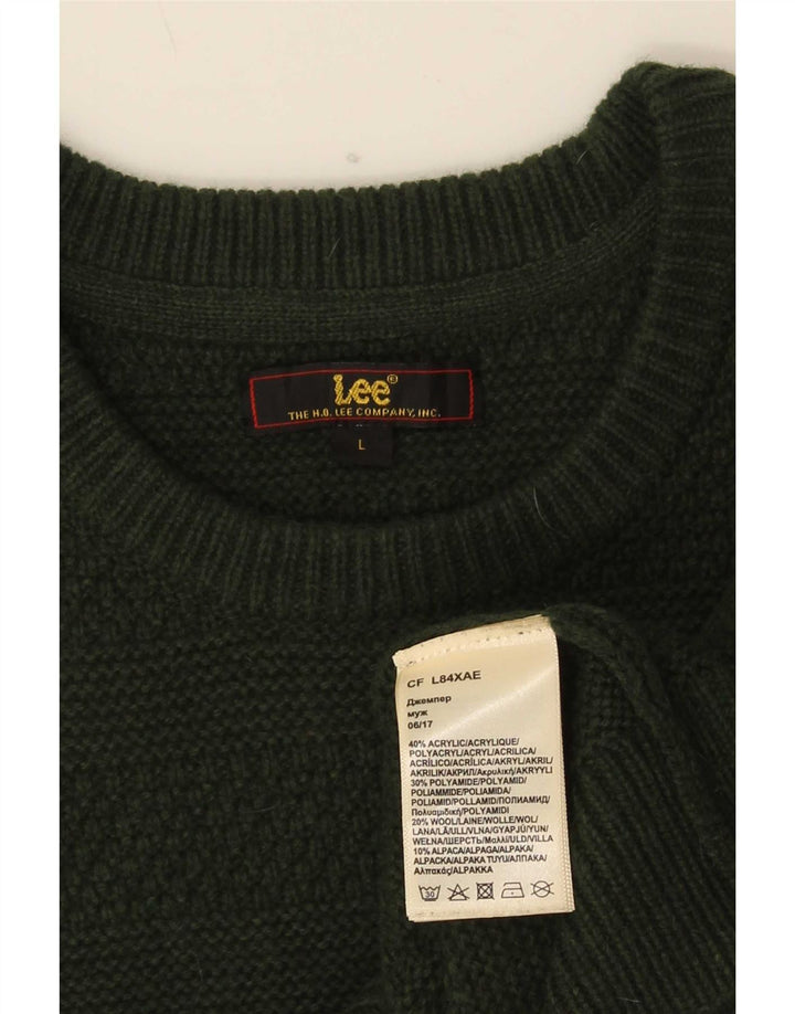 Lee Mens Crew Neck Jumper Sweater Grande Acrílico Verde
