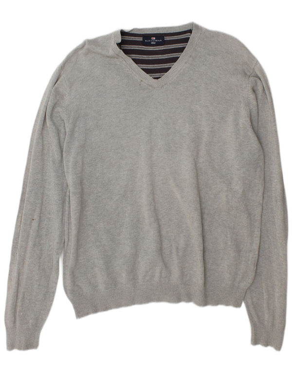 Marks & Spencer Mens Blue Harbour V-Neck Jumper Sweater Large Grey Cotton