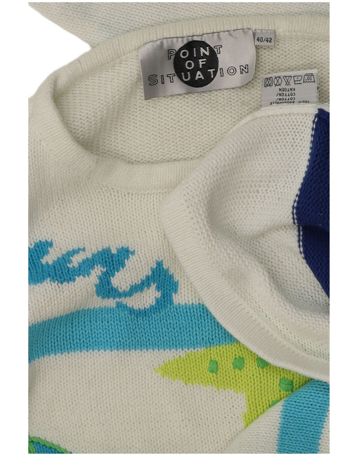 VINTAGE suéter gráfico de cuello redondo para mujer EU 40 rayas blancas medianas