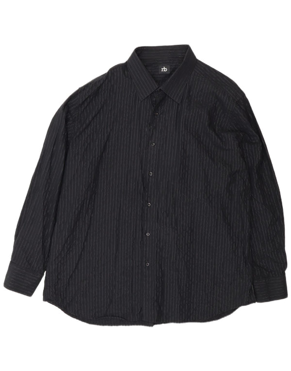 Roccobarocco Camisa para hombre Talla 49 2XL Algodón a rayas negras Clásico