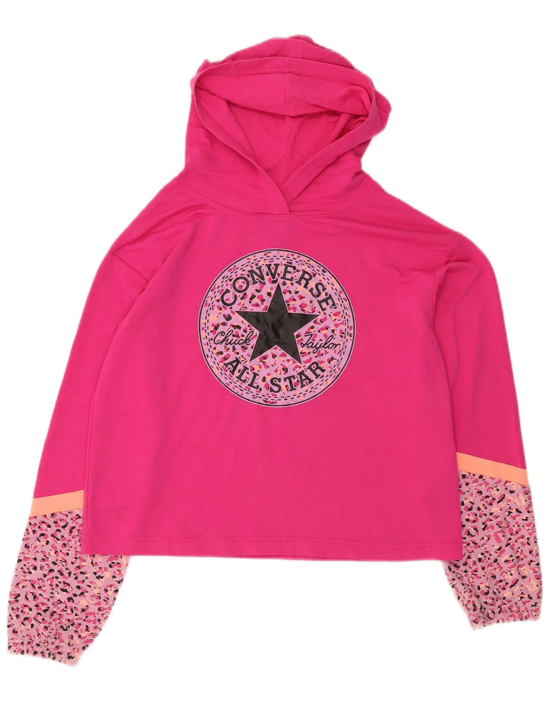 CONVERSE Jersey con capucha y gráfico corto para niñas 13-14 años XL Rosa manchado