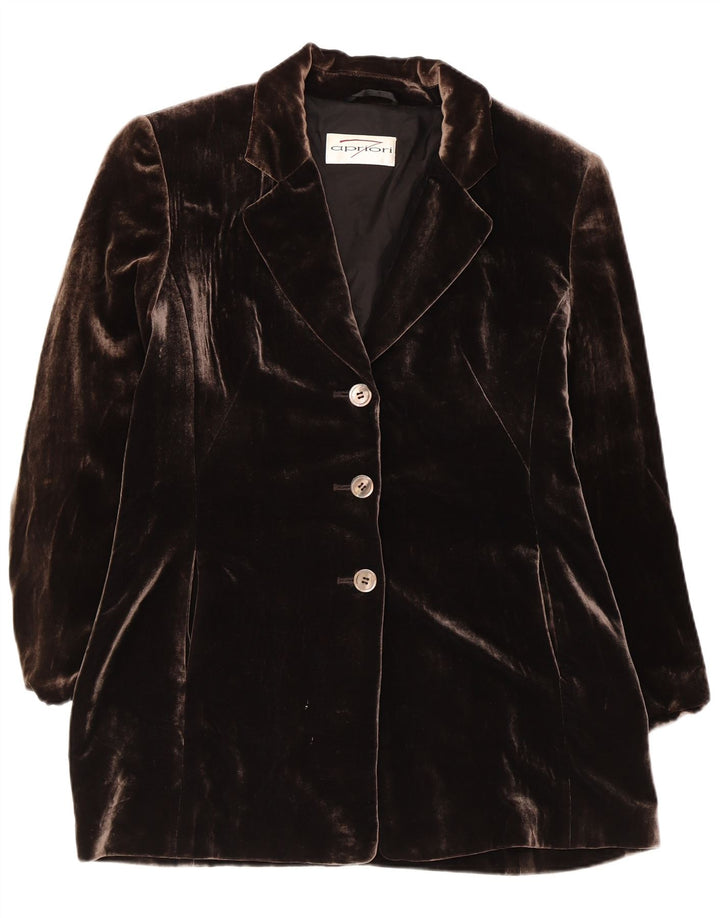 APRIORI Chaqueta Blazer de 3 Botones para Mujer UK 40 Grande Seda Marrón
