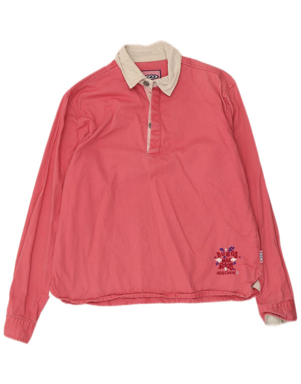 Vintage mujer gráfico pullover camisa Reino Unido 16 grande rosa colorblock algodón