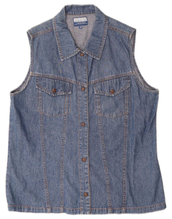 Vintage mujer sin mangas camisa de mezclilla Reino Unido 14 algodón azul medio