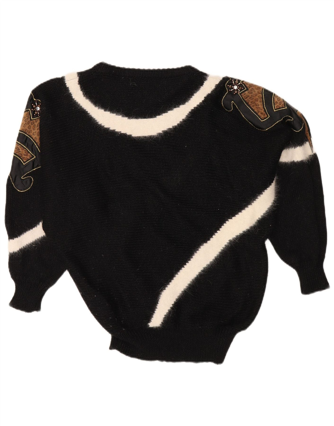 VINTAGE Jersey de cuello redondo para mujer EU 38 Bloque de color negro medio