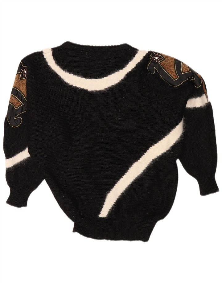 VINTAGE Jersey de cuello redondo para mujer EU 38 Bloque de color negro medio