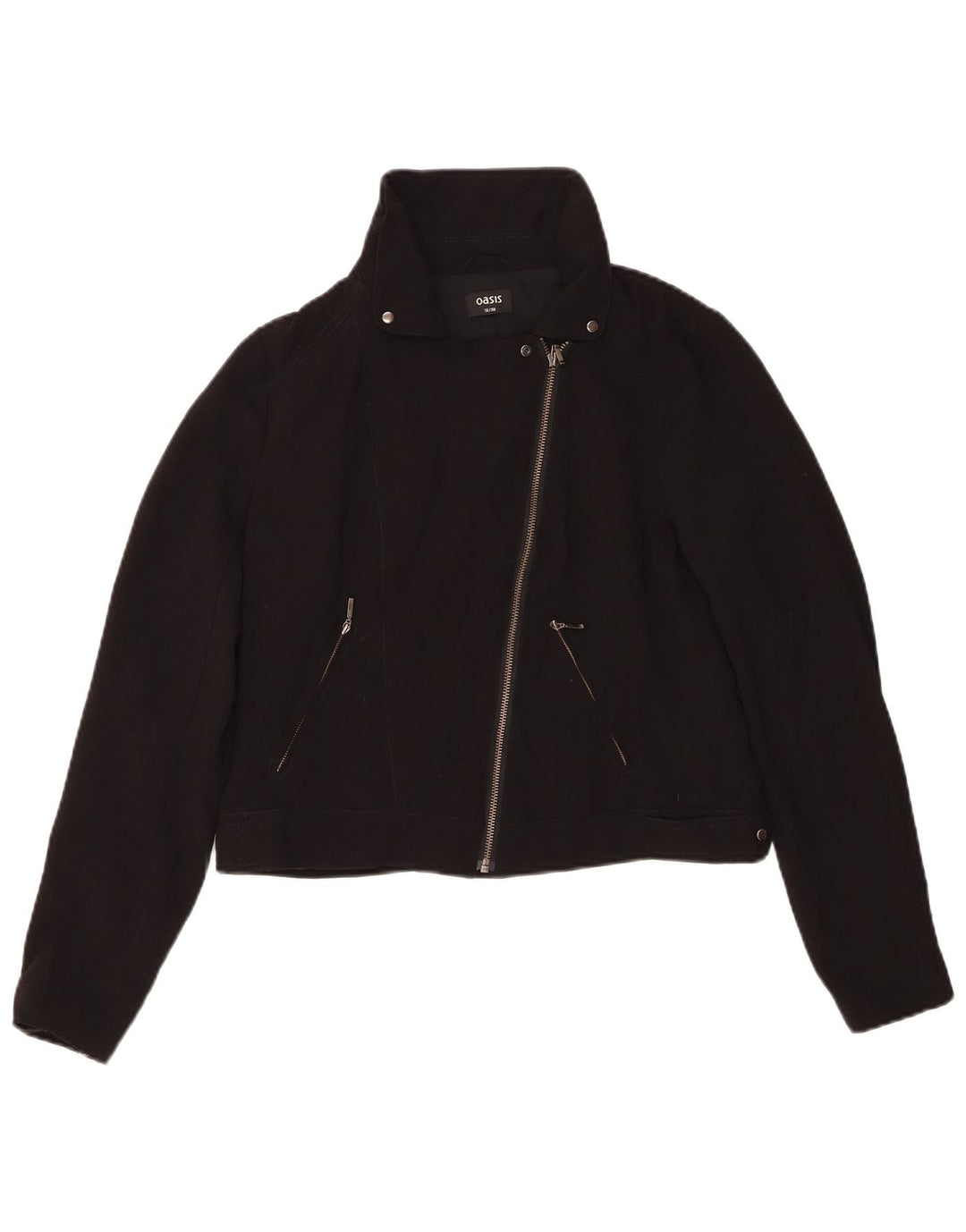 Chaqueta motera corta para mujer Oasis UK 40 Mediana Poliéster negro