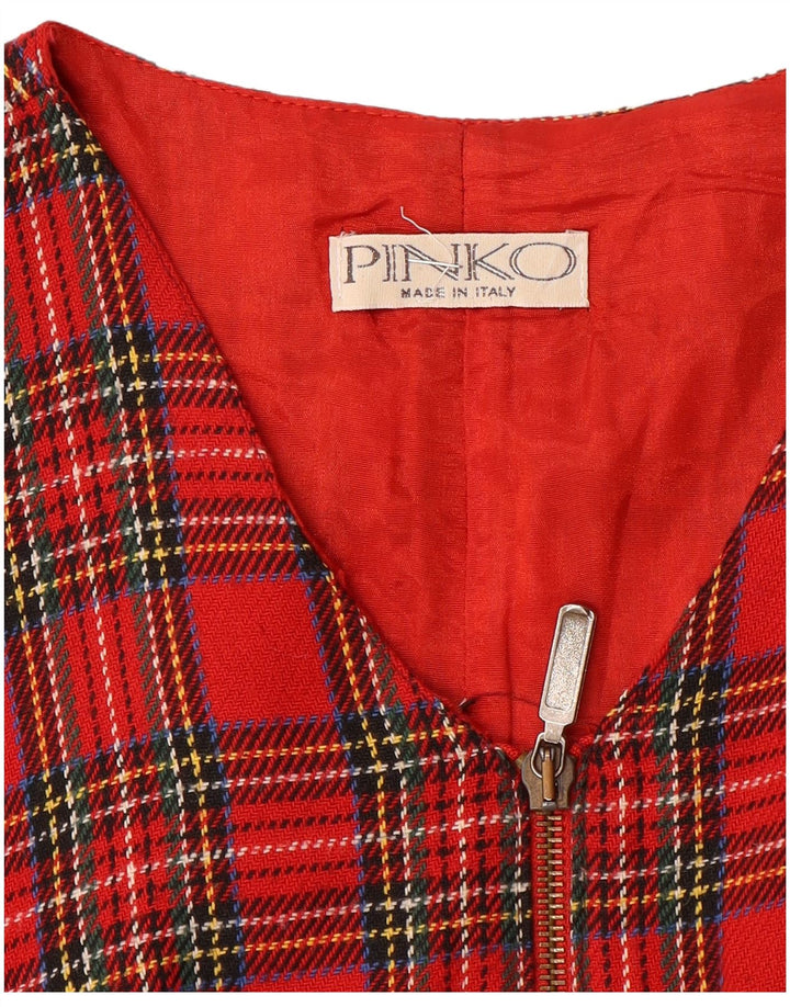 Pinko Vestido acampanado sin mangas para mujer UK 42 Medium Red Check