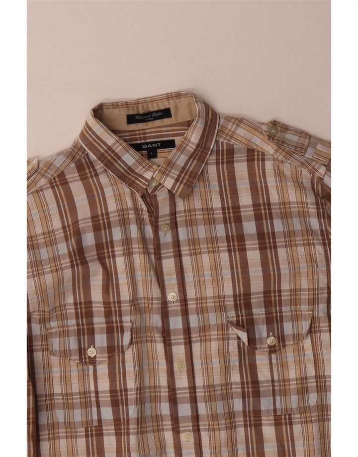 GANT Camisa militar entallada de algodón a cuadros beige grande para hombre