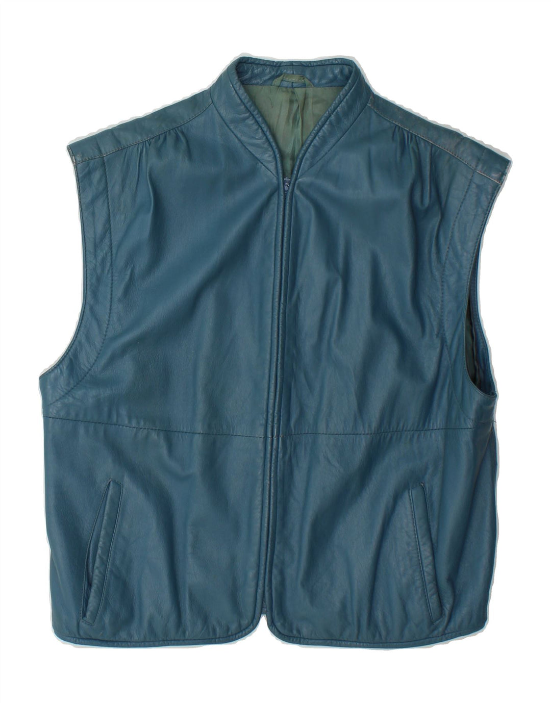 VINTAGE Womens Leather Gilet EU 40 Medium Blue Leather Vintage Vintage and Second-Hand Vintage from Messina Hembry 