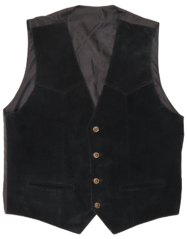 Vintage hombres ante chaleco grande cuero negro