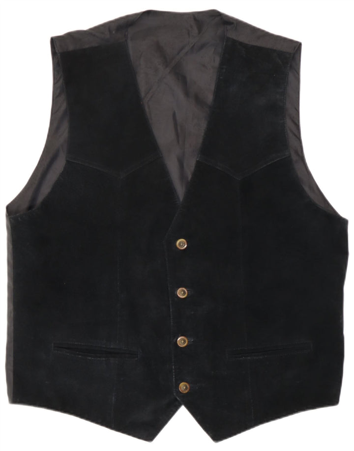 Vintage hombres ante chaleco grande cuero negro