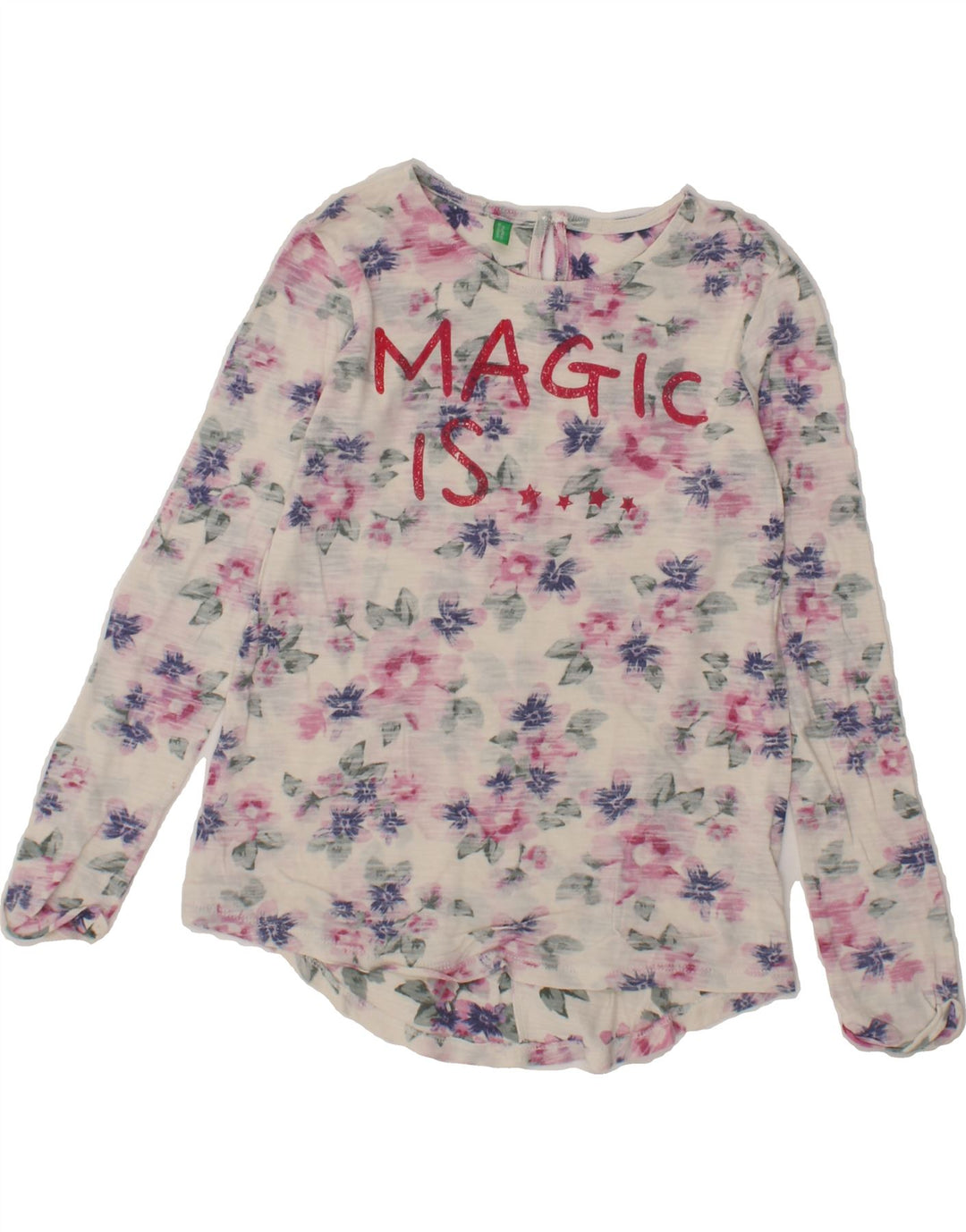 BENETTON Girls Graphic Top Long Sleeve 7-8 Years Medium  Multicoloured Vintage Benetton and Second-Hand Benetton from Messina Hembry 