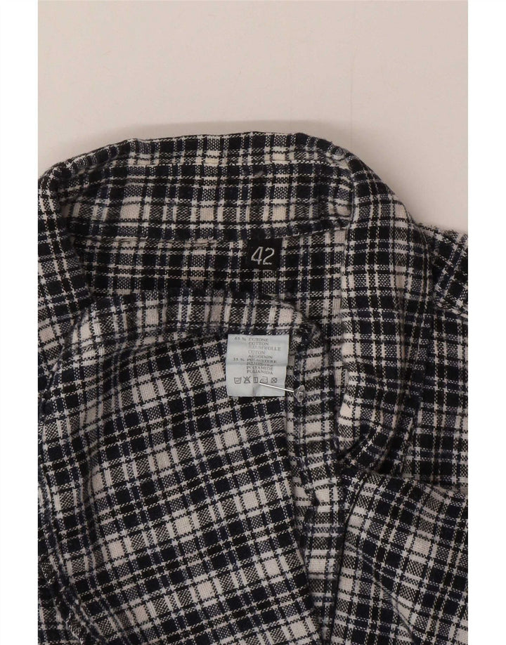 Vintage hombres franela camisa tamaño 42 grande azul marino comprobar algodón