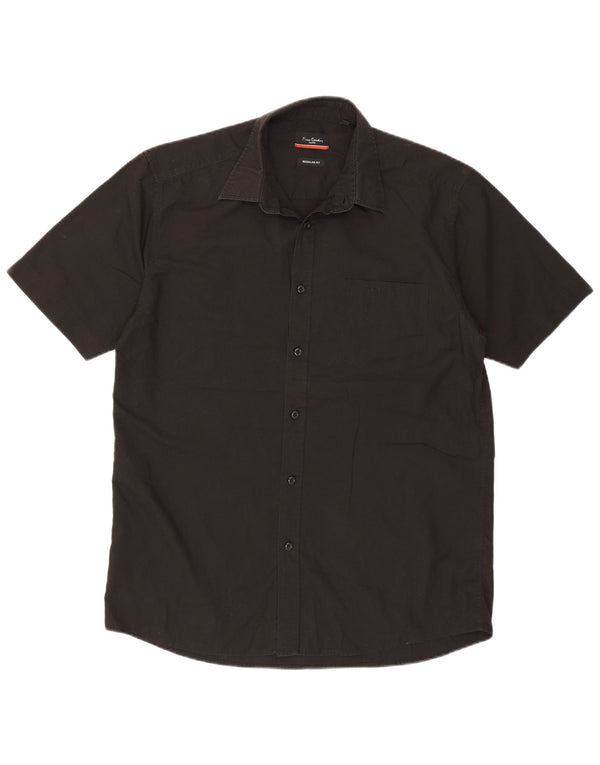Pierre Cardin Camisa de corte regular de manga corta para hombre Poliéster negro mediano