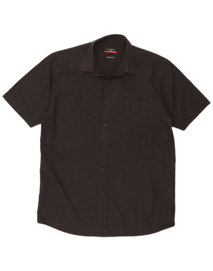 Pierre Cardin Camisa de corte regular de manga corta para hombre Poliéster negro mediano