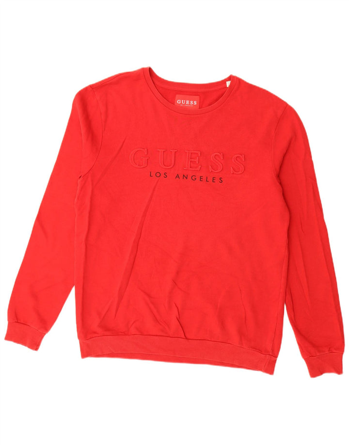Guess Sudadera Estampada Con Estampado De Hombre, Jersey Grande De Algodón Rojo