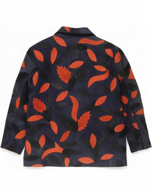 Vintage mujer chaqueta de cuero de gran tamaño Reino Unido 18 XL azul marino floral