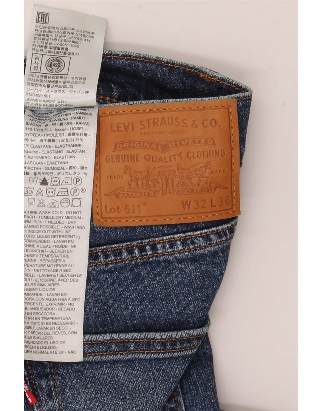 Levi's Hombre 511 Slim Jeans W32 L36 Algodón Azul