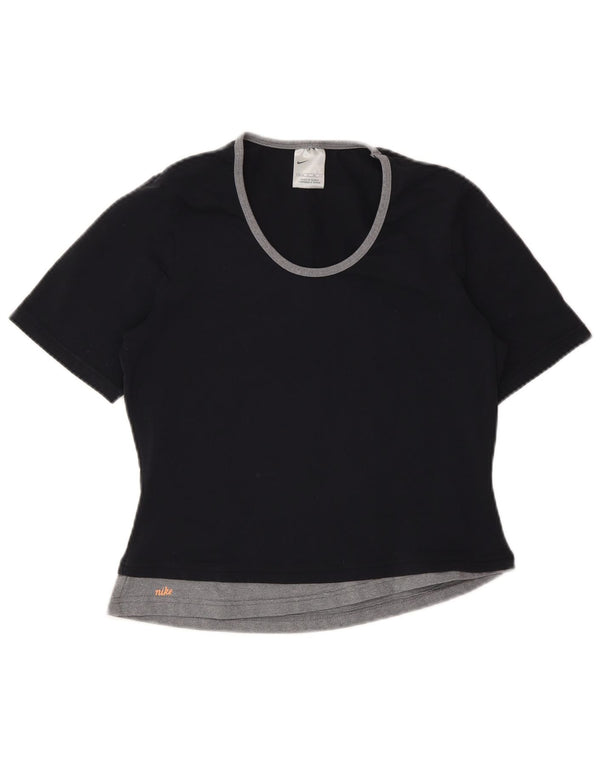 Nike Camiseta corta para mujer US 4/6 Small Negro Colorblock Nylon