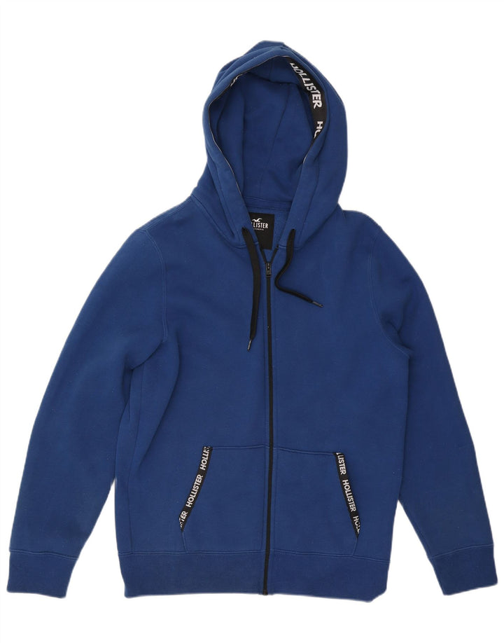 HOLLISTER Sudadera con capucha y cremallera para hombre de algodón azul medio