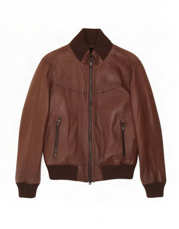 Chaqueta bomber de cuero para hombre Zen IT 48 Marrón medio
