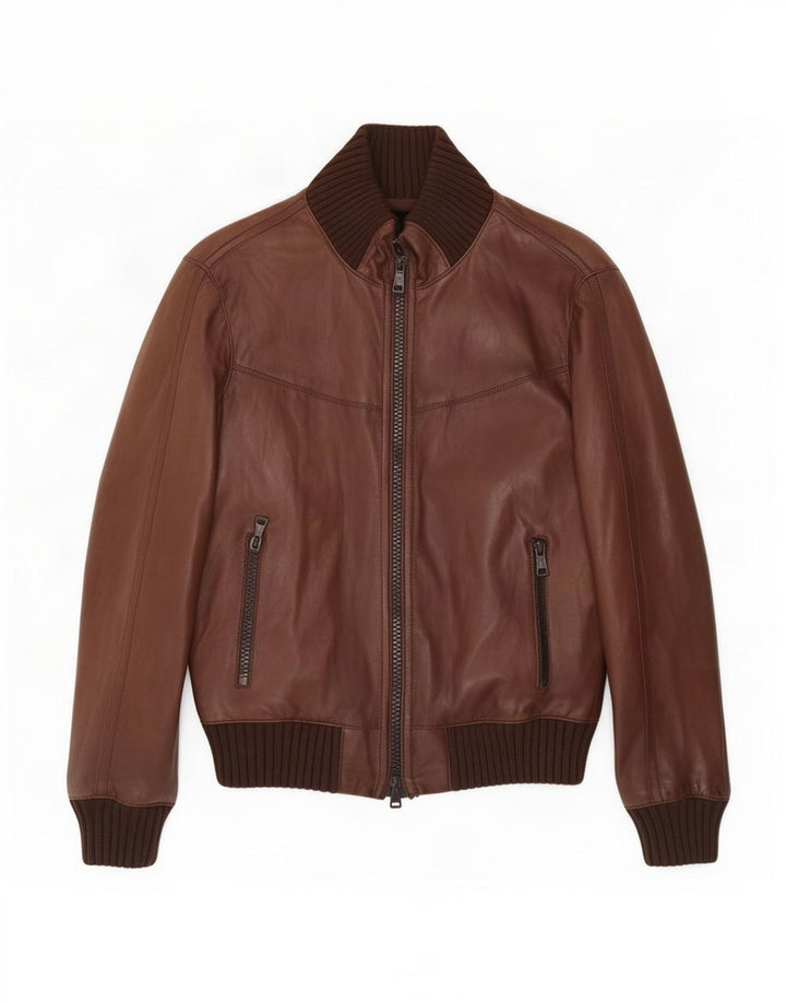 Chaqueta bomber de cuero para hombre Zen IT 48 Marrón medio