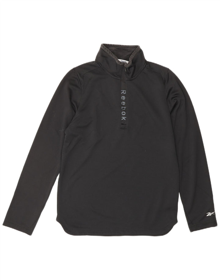 REEBOK Hombre Gráfico Zip Cuello Jersey Chándal Top Pequeño Poliéster Negro