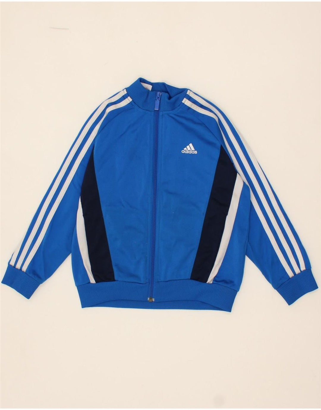 ADIDAS Boys Tracksuit Top Jacket 7-8 Years Blue Colourblock Polyester Vintage Adidas and Second-Hand Adidas from Messina Hembry 
