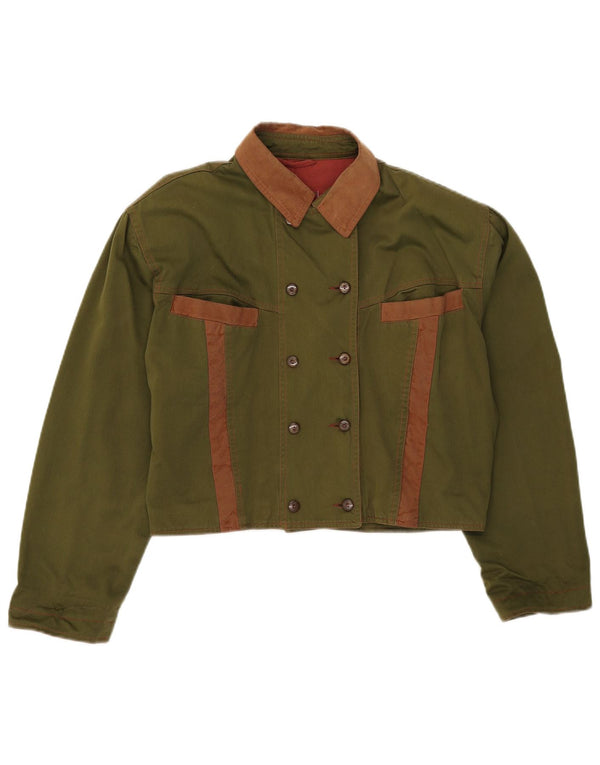 Vintage mujer crop bomber chaqueta Reino Unido 16 grande caqui colorblock algodón