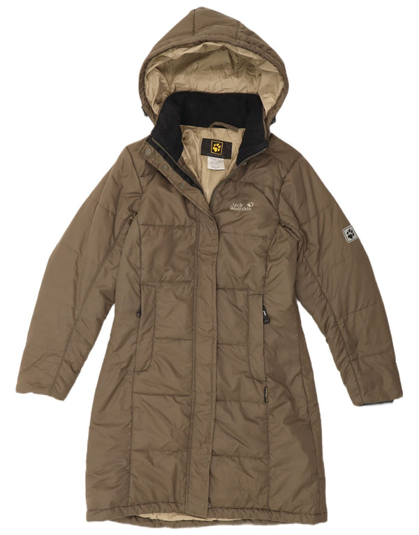 Jack Wolfskin Abrigo acolchado con capucha para mujer UK 10 Small Caqui Poliéster