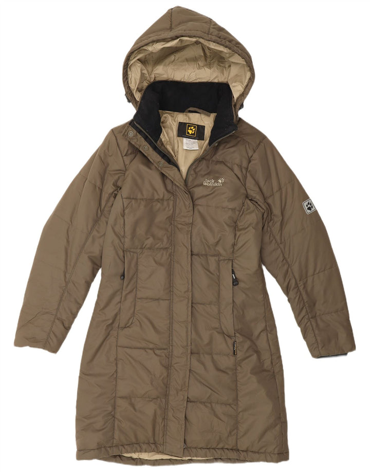 Jack Wolfskin Abrigo acolchado con capucha para mujer UK 10 Small Caqui Poliéster